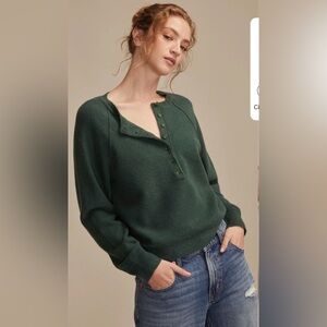 Lucky Brand Relaxed Henley Sweater Cilantro Green Women M NWOT